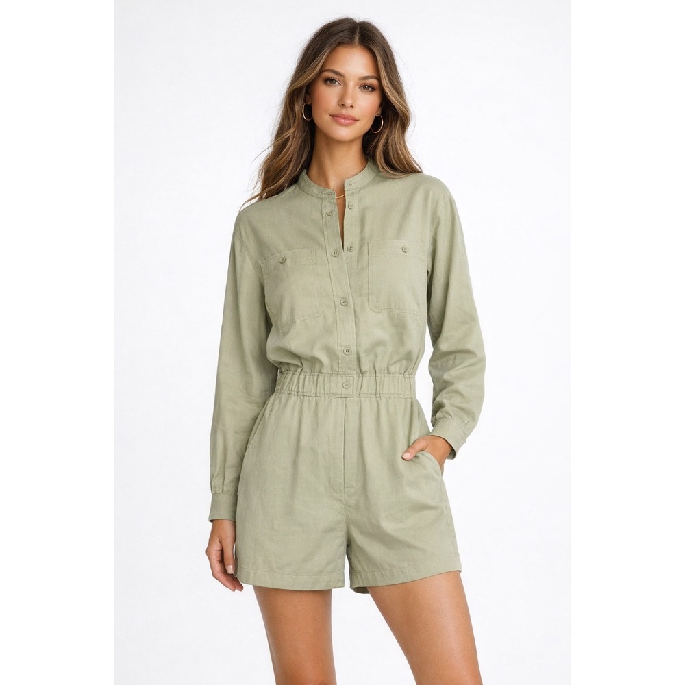 Samsoe Samsoe Apulia Jumpsuit Womens M Sage Green Lyocell Utility Safari Romper